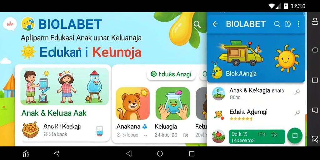 Antarmuka aplikasi BIOLABET yang menarik dan interaktif untuk anak-anak.