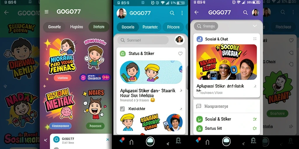 Tampilan antarmuka GOGO77 dengan berbagai stiker menarik.
