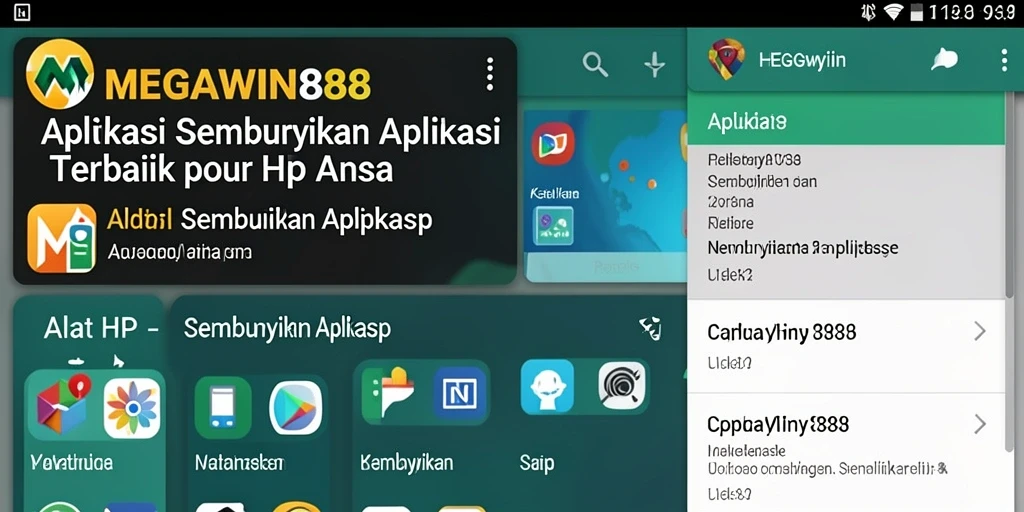 Screenshot antarmuka MEGAWIN888 yang menampilkan fungsi Sembunyikan Aplikasi.