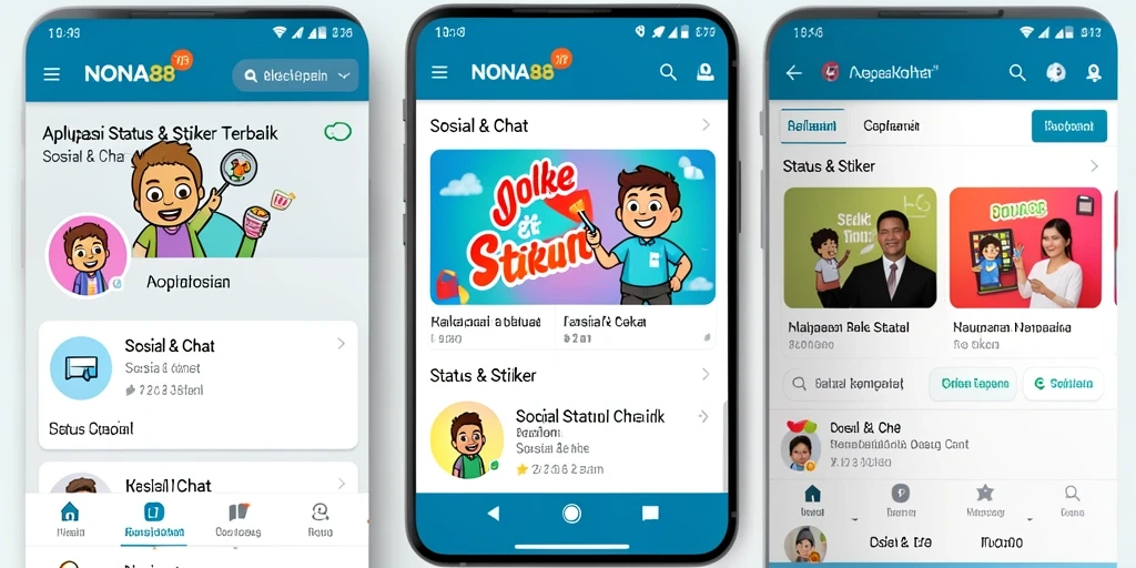 Antarmuka NONA88 yang menampilkan berbagai pilihan stiker dan status.