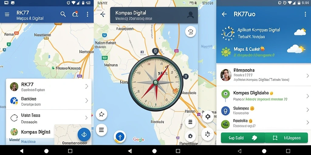 Tampilan antarmuka RK77 yang menampilkan fungsi Kompas Digital.