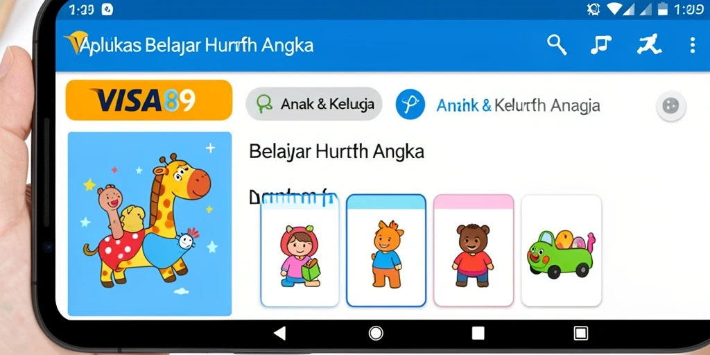 Tampilan antarmuka aplikasi belajar huruf dan angka yang cerah.